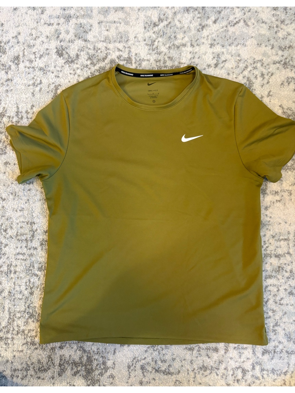 Nike Olive Green Short Sleeve Dri-FIT Tee with White Swoosh